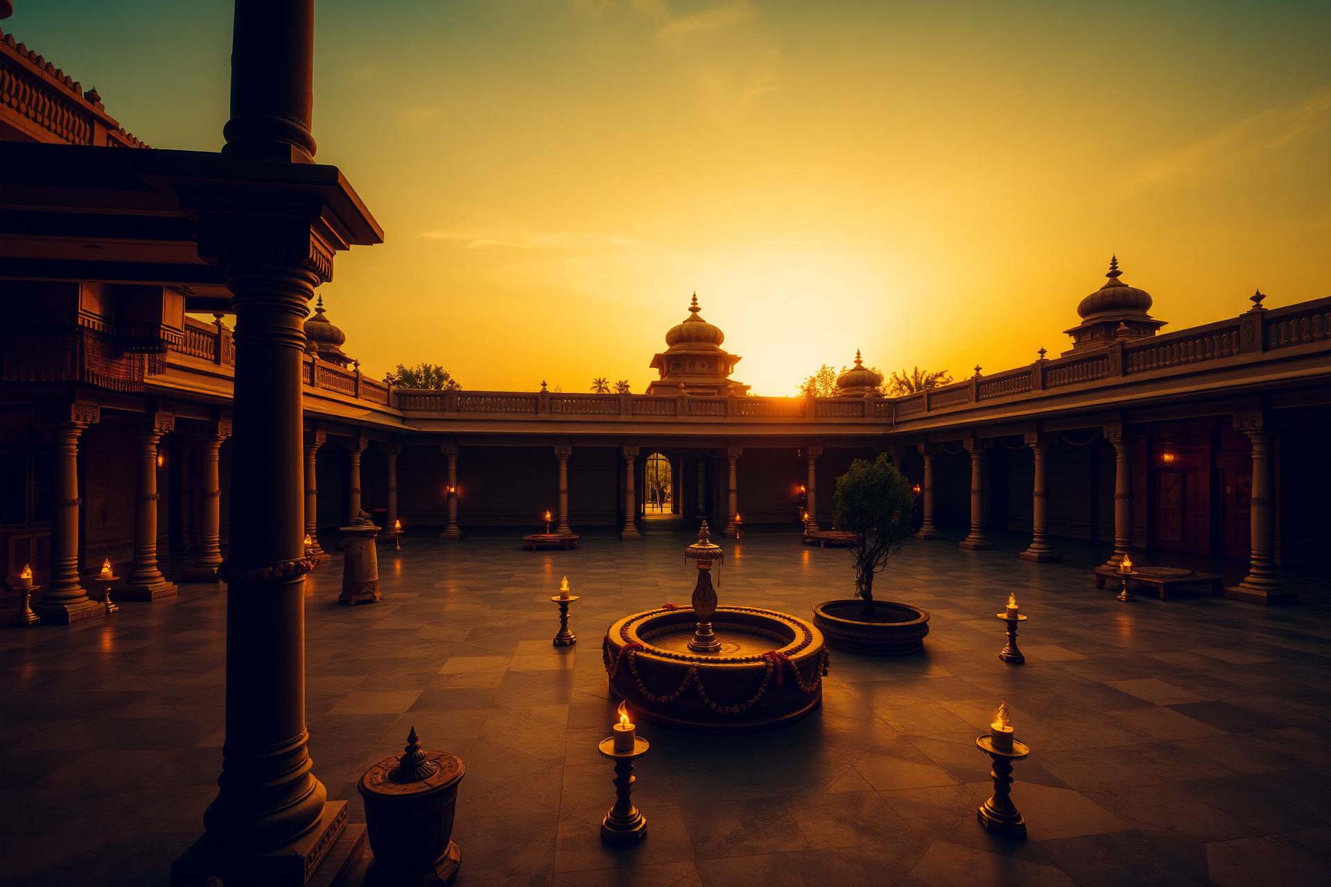 Mysore Palace courtyard at sunset